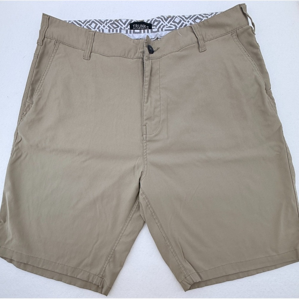Trunks Khaki Shorts Mens 34 Flat Front Casual Golf Chino Beige